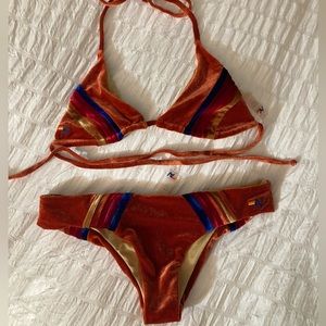 Burnt Orange / Rust Velvet Aviator Nation Bikini Bathingsuit